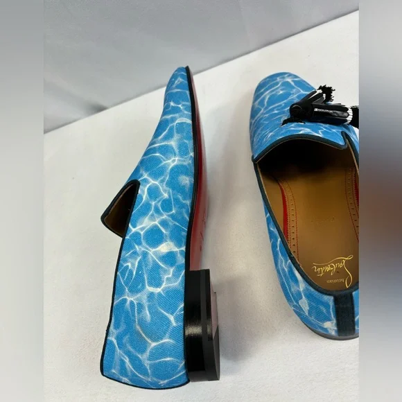 Christian Louboutin Men's Badmilion Splash Canvas Tassel Loafers Blue